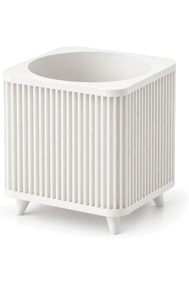 Ribbed Square Planter with Legs, 12.5 cm Opening, Modern Mid-Century Plant Pot for Indoor Plants