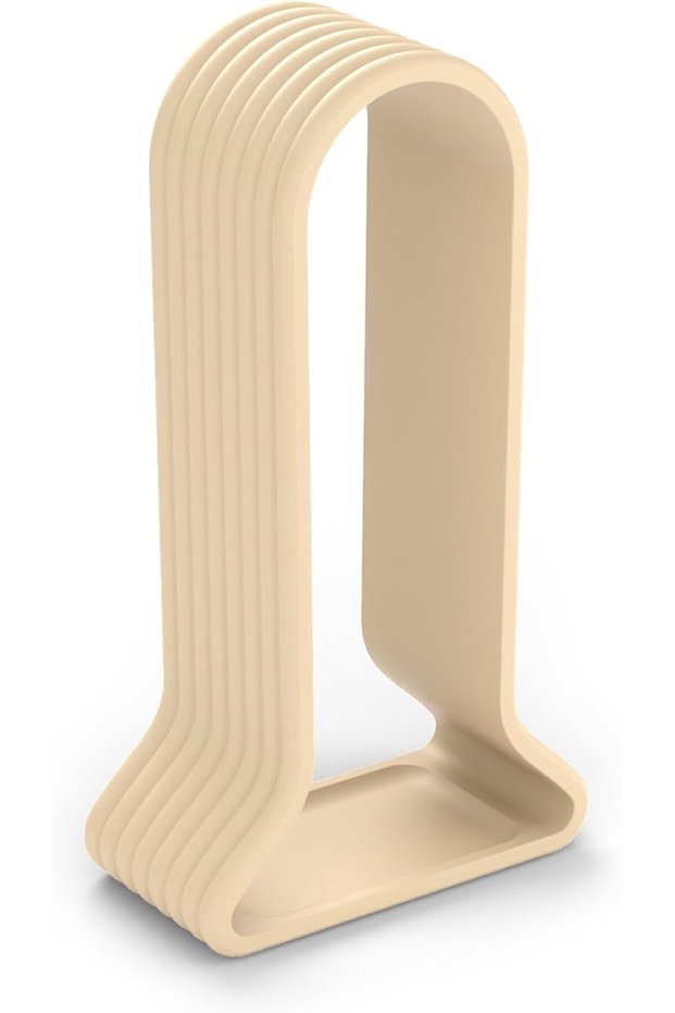 Ribbed Headphone Stand with Base Tray, Modern Office Gaming Bedroom Decor, 25.3 cm, Sand
