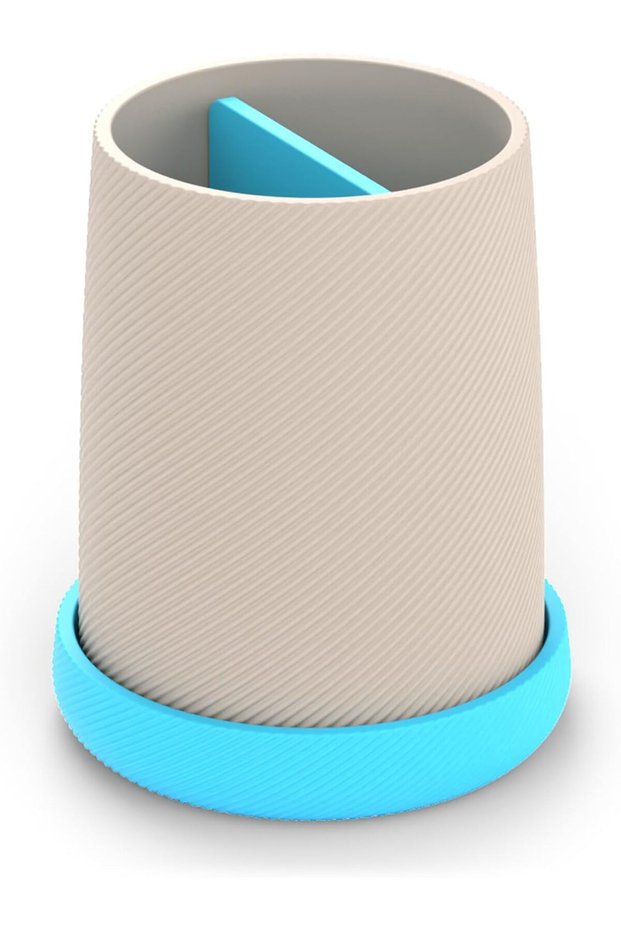 Diagonal Ribbed Toothbrush Holder Cup with Removable Drip Base and 2 Drainage Inserts, Greige Cyan