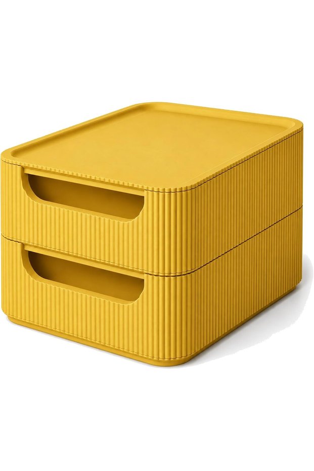 Stackable 2-Drawer Desk Organizer, Makeup, Jewelry and Office Supplies, Minimalist Matte, Mustard
