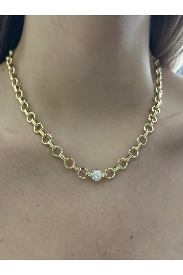 Single-Stone Interlocking Steel Necklace