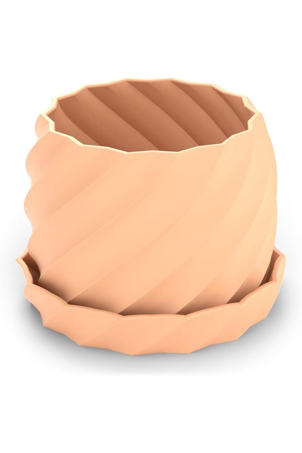 Spiral Plant Pot with Drip Tray, Twisted Spiral Planter with Drainage Holes for Succulents, Peach
