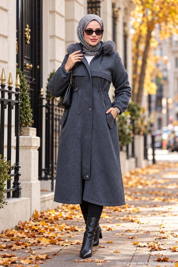 Tunnel Detailed Cashmere Coat Anthracite Hm2980