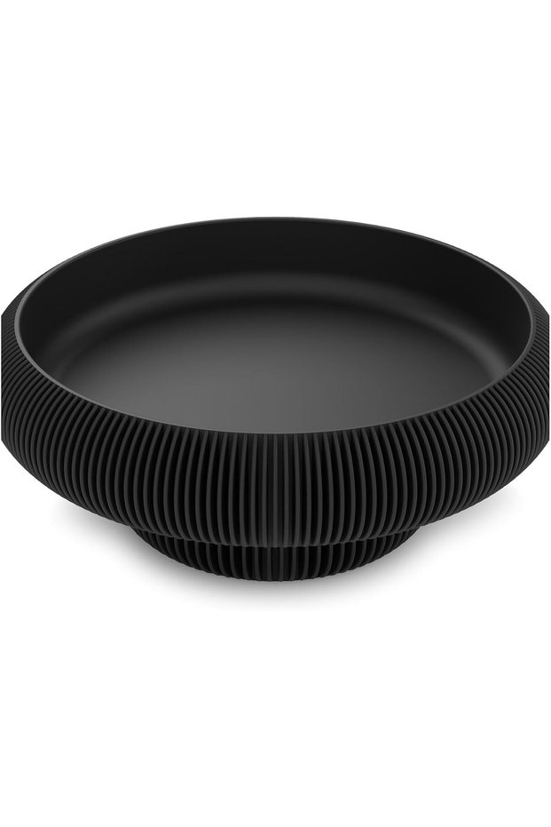 Ribbed Bowl with Hidden Twist-Lock Container, Entryway Desk Vanity Organiser, 20.5 cm, Black