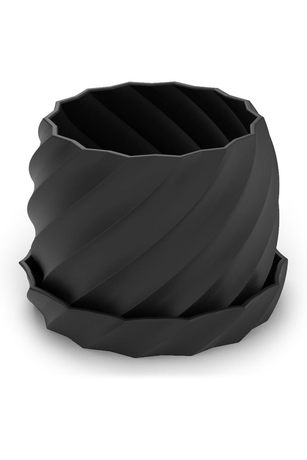 Spiral Plant Pot with Drip Tray, Twisted Spiral Planter with Drainage Holes for Succulents, Black
