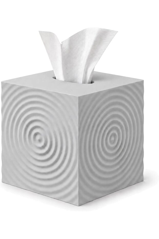 Ripple Cube Tissue Box Cover 14 cm, Textured Decor for Bathroom, Bedroom, Light Gray