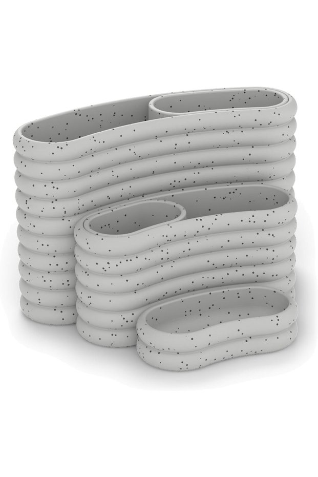Ribbed Desk Organiser Set of 3 with 2 Removable Inserts, Vanity and Bedside, Marble