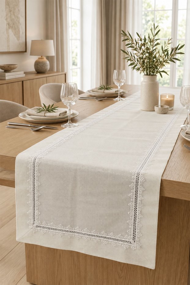 Sena Embroidered Stain Resistant, Low-Maintenance Table Runner (40 x 140 cm)