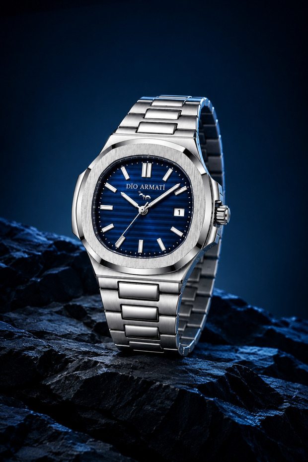 Executive Series Metallic Silver & Navy Blue Dial Iconic Men's Watch