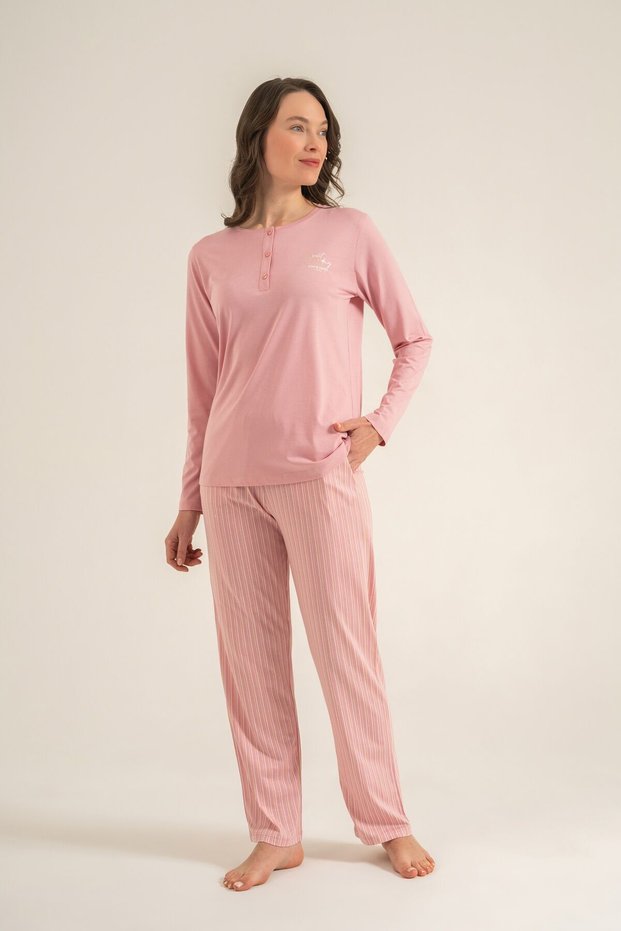 Women's Sweet Sunday Pink Long Sleeve Pajama Set Pc9295-S-V1
