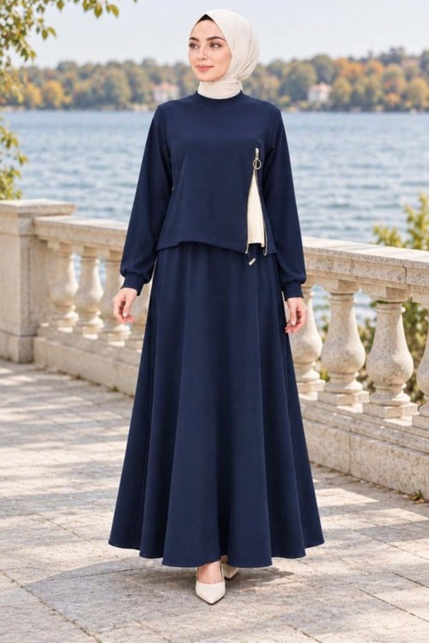 TWO-STRAND SET WITH ZIP DETAIL—NAVY BLUE