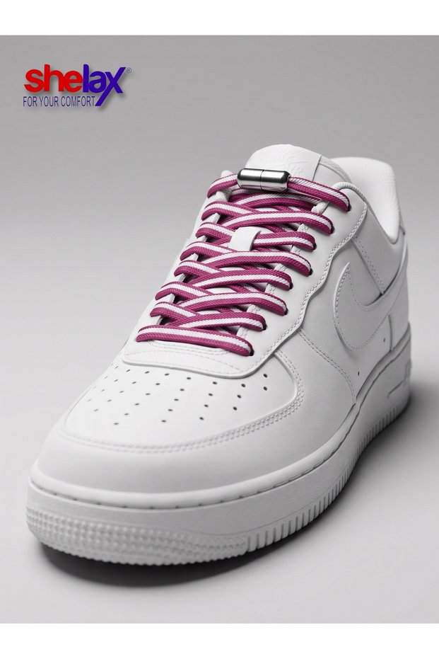 Flat Metal Capsule-Lock Smart Shoelace - Pink and White Striped