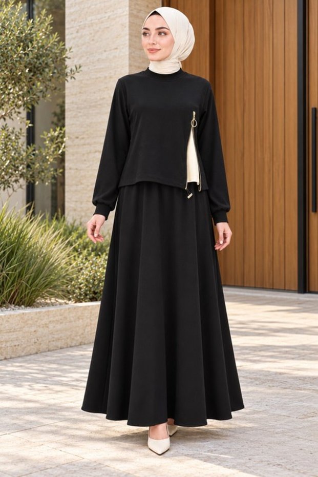 TWO-STRAND SET WITH ZIP DETAIL—BLACK
