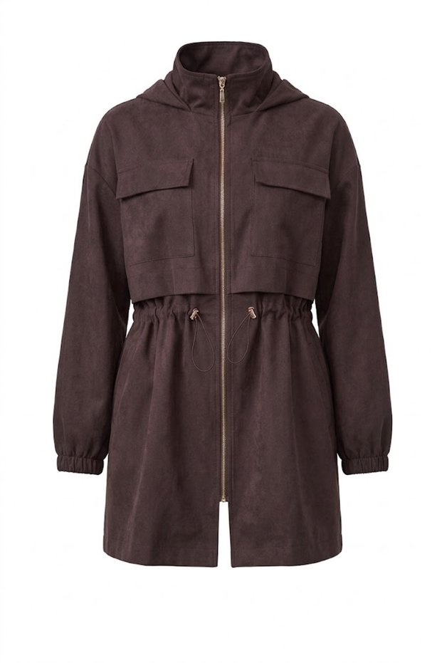Coffee - Elastic-Cuffed Ruched Jacket COFFEE