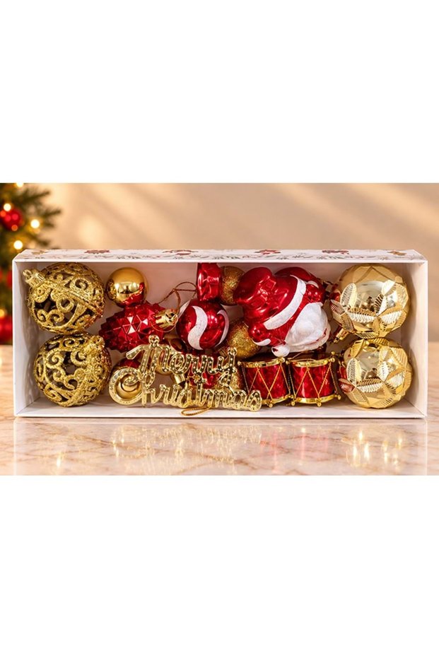 Red and Gold Assorted-Patterned Christmas Tree Ornaments, Set of 16 shatterproof items
