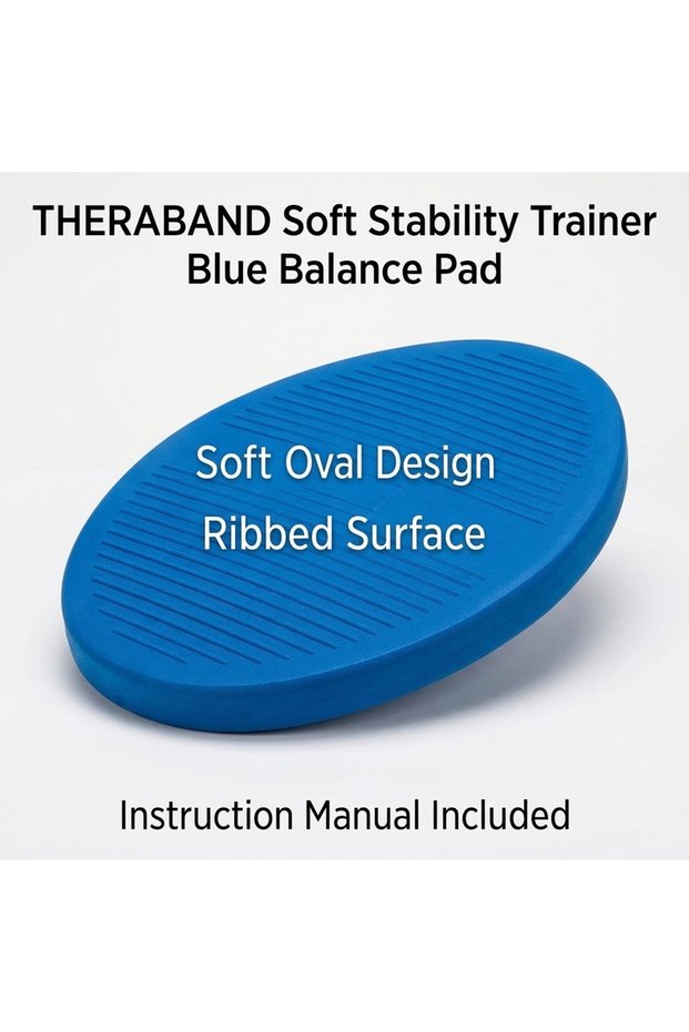 Soft Stability Trainer Balance Pad, Blue, Oval Non-Slip Ribbed Surface for Single-Foot and Double-Foot Balance Exercises, Lightweight Portable Training Pad with Instruction Manual