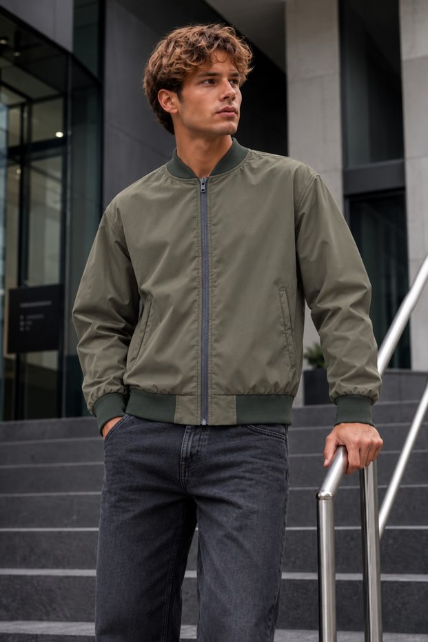 Men's Khaki Everyday Raincoat with Zipper