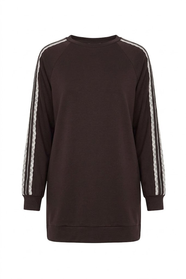 Dark Coffee - Lace Sleeve Detail Tunic, Dark Coffee