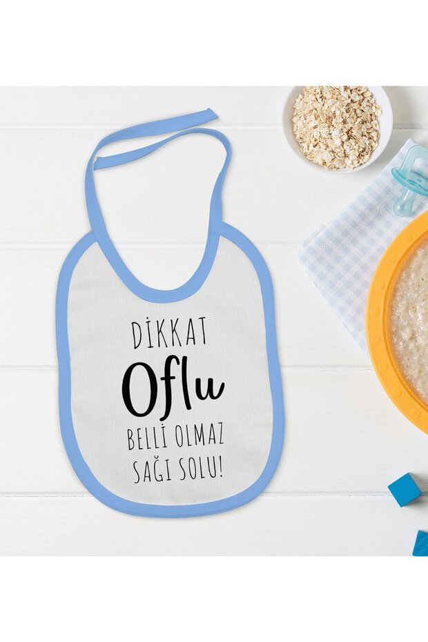 BK Kids "Dikkat Oflu" Design Blue Baby Bib - 1