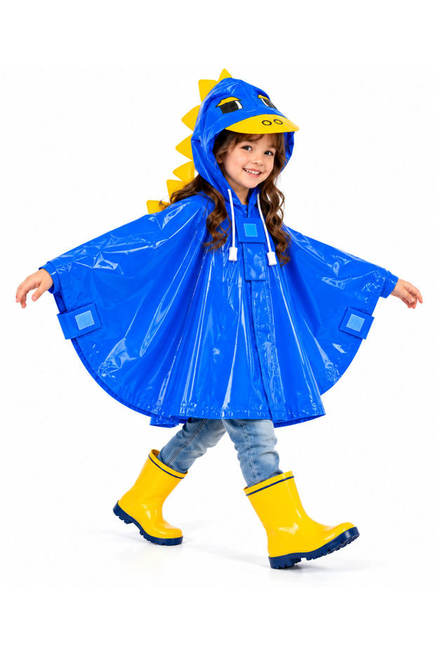 Raincoat for Girls, Ages 4–8: Waterproof, with Side Pockets, Sleeve-Through Design, Cute Hooded Poncho for School and Preschool (110x60 cm)