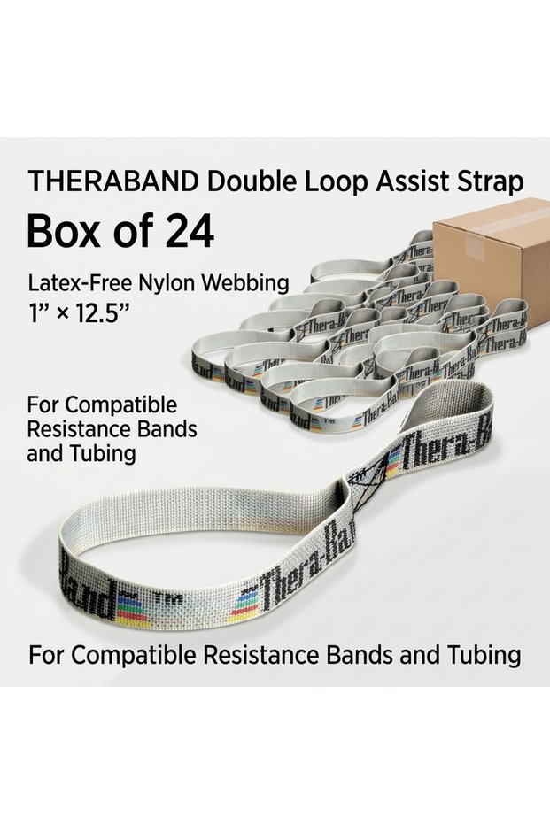 Double Loop Assist Strap, Latex-Free Nylon Webbing, 1 × 12.5 Inch Exercise Strap for Resistance Bands and Tubing, Door and Equipment Anchoring Accessory, Box of 24