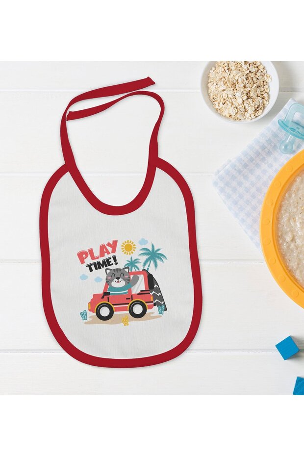 BK Kids Play Time Red Baby Bib with Design - 1