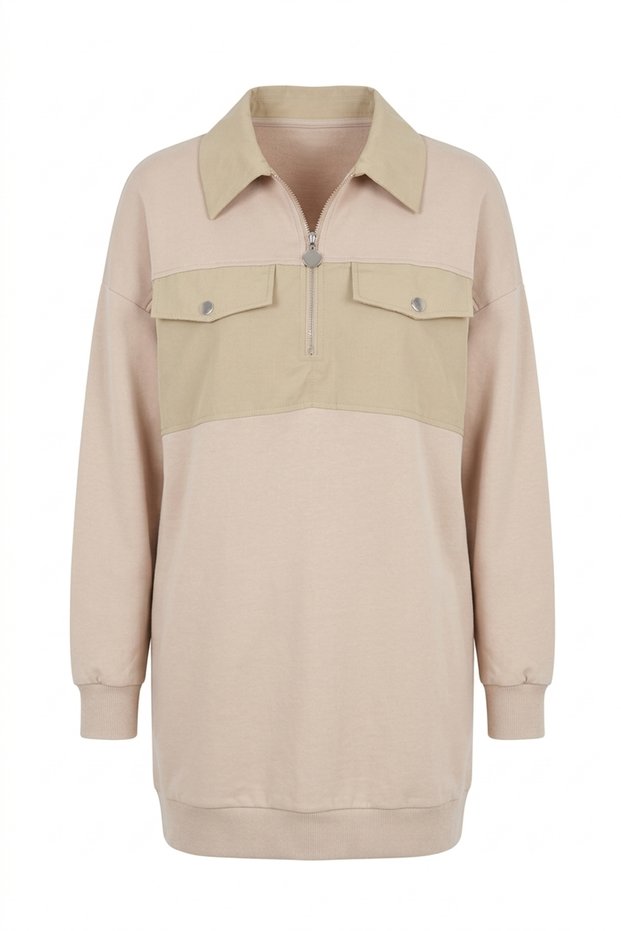 Beige - Zippered Pocket Tunic BEIGE