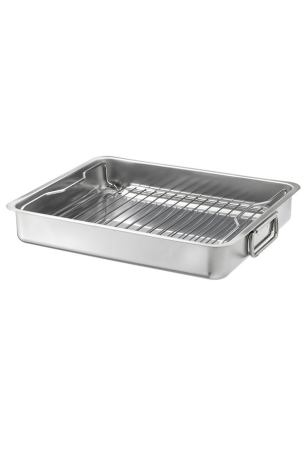 KONCIS Roasting tin with grill rack, stainless steel, 40x32 cm