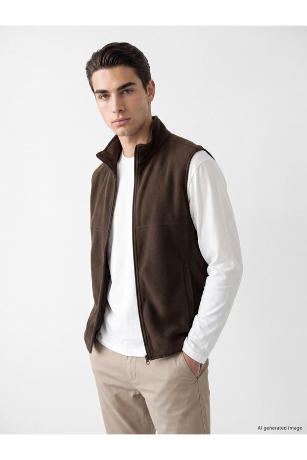 High-Quality Pieces from Çelebi Store: Men’s Fleece Vest with a Mock Neck and Zipper