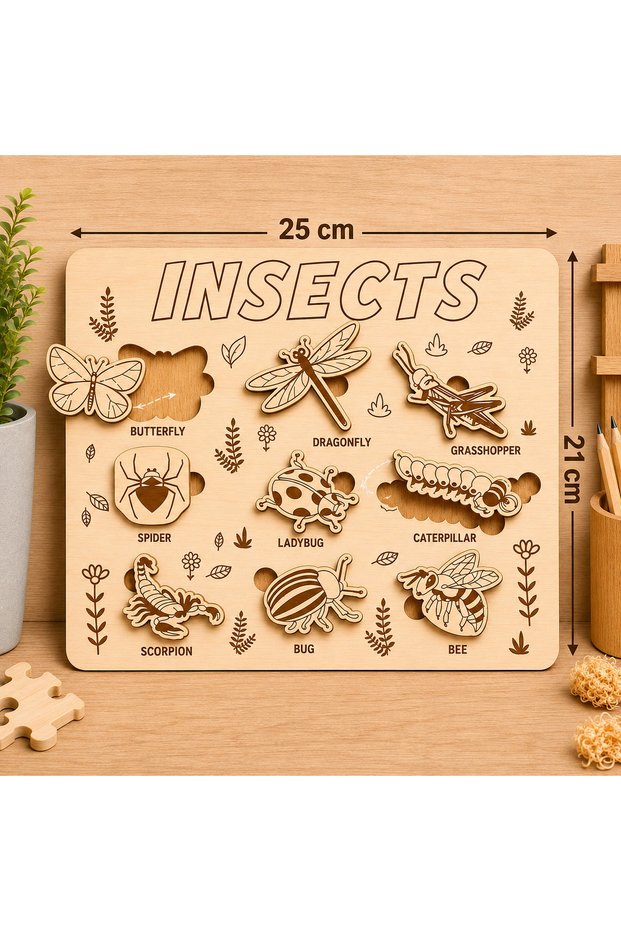 Montessori Bul Bug Wooden Insect Educational Toy Shape Matching Puzzle, for Ages 2-6, in English.