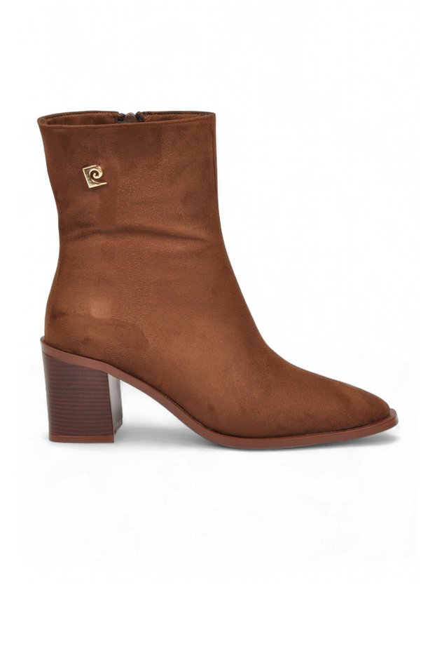 Zippered Heeled Pointed-Toe Stylish Brown Suede Women's Heeled Boots Pc-56169
