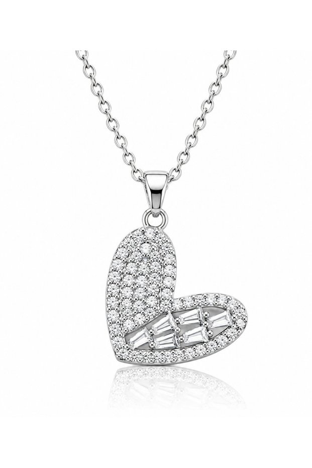 Crystal Heart Pendant Necklace with Baguette-Cut & Pavé-Style Stones