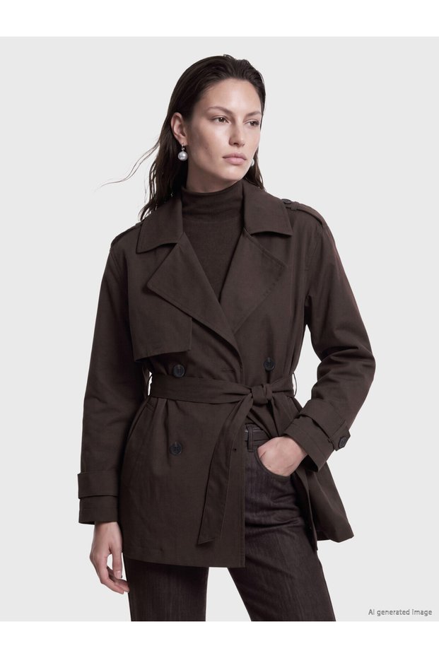 Rmz Clothing Difference: Women's Trench Coat with a Wrap-Style Robe Collar and Belted Waist.