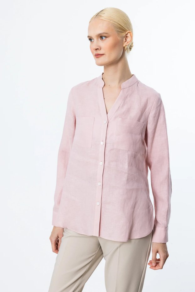 V Neck Linen Shirt 03134