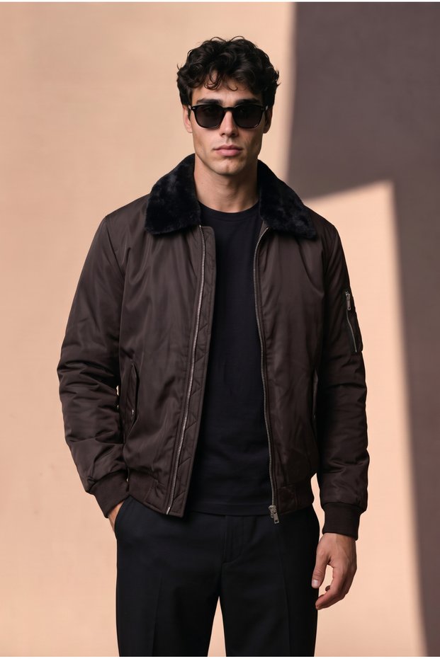 Casual Fur Collar Bomber Jacket