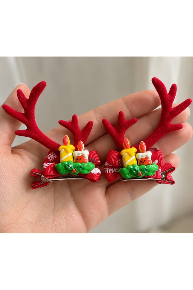 New Year-Themed Reindeer Antler Hair Clips for Children – Set of 2