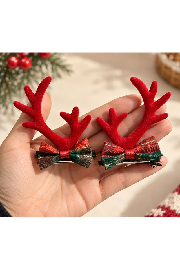 New Year-Themed Reindeer Antler Hair Clips for Children – Set of 2
