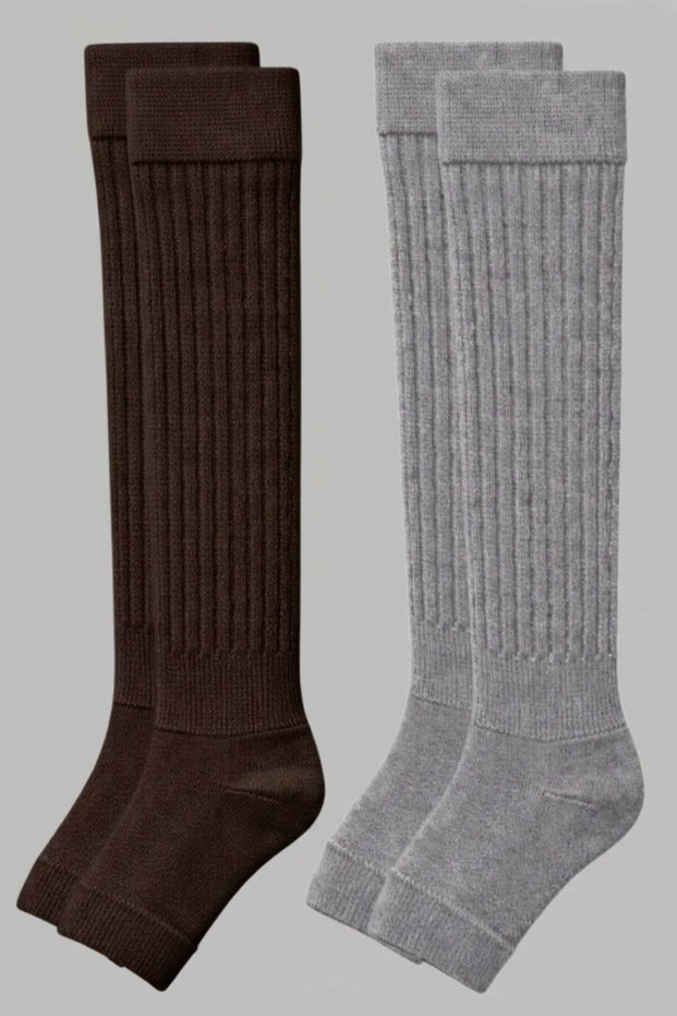 2 Pairs of Fingerless, Thick Ribbed, Above-Knee Leggings with Cotton Content