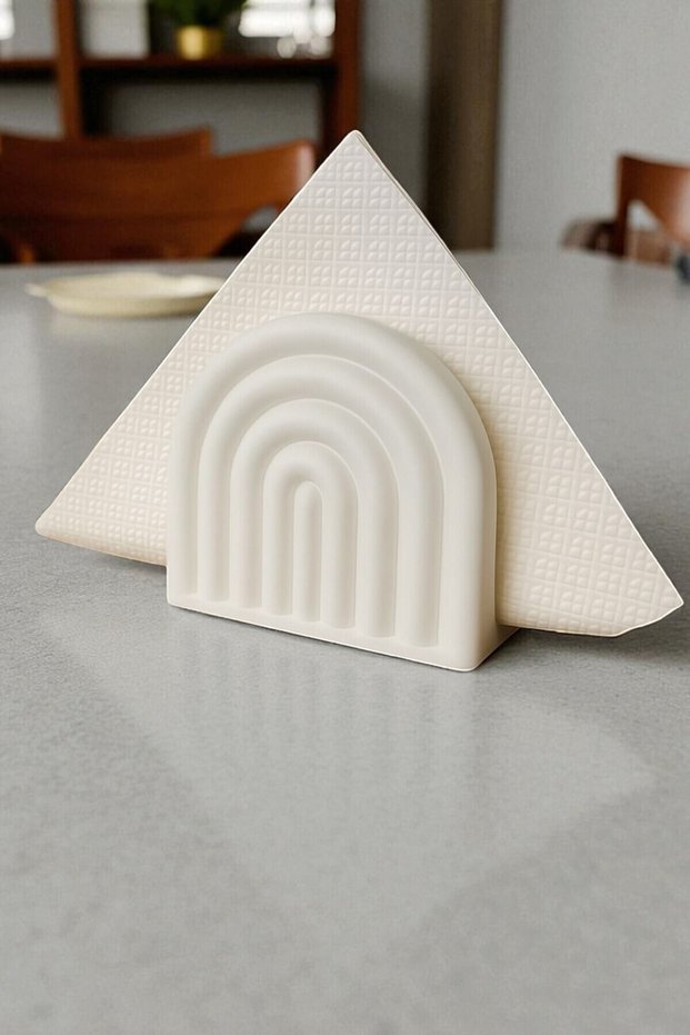 Modern Napkin Holder – White Half Rainbow Design, Stylish and Functional Table Accessory