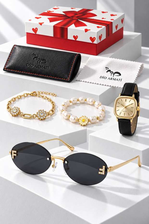 Sunbella Women's 8-Piece Gift Set: Watch, Sunglasses, and 2 Bracelets, in a Patterned Box.