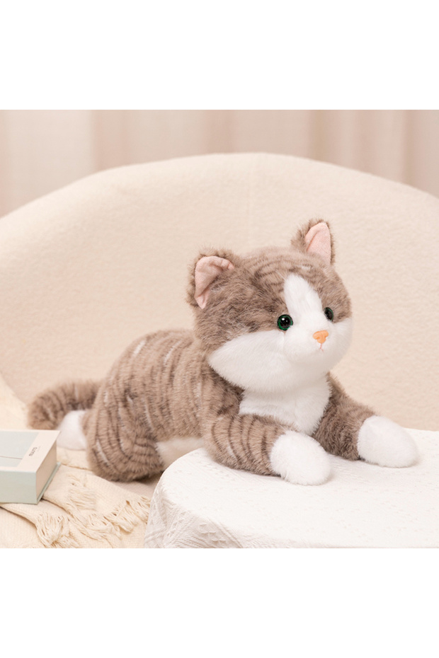 30cm Brown Lifelike Lying 3 Color Cat Plush Toy Soft Stuffed Animal Cute Plushie Doll Lie Prone Funn