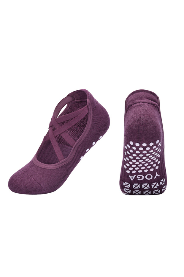 EUR 35-40 US 4.5-8.5 Deep Purple Women Non-Slip Breathable Yoga Socks Ladies Bandage Backless Pilate