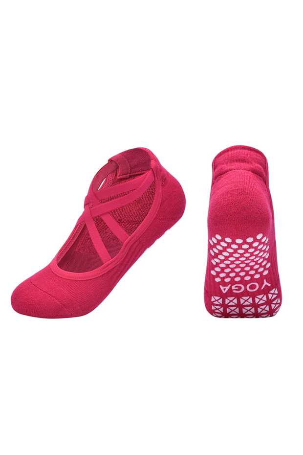 EUR 35-40 US 4.5-8.5 Rose Red Women Non-Slip Breathable Yoga Socks Ladies Bandage Backless Pilates S