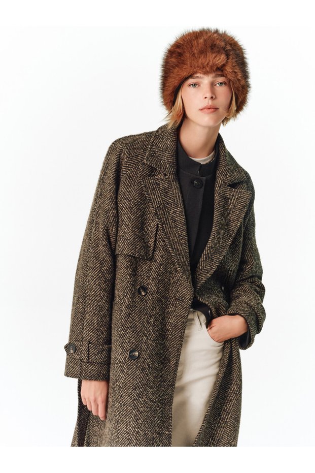 Herringbone Wool Blend Women's Cashmere Coat for Style-Conscious Individuals from Uzg Store.