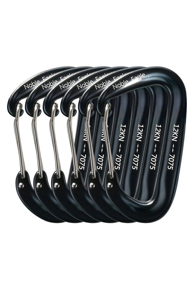 Noble12KN 6PCS Gray 6PCS 12kN Aluminum D Ring Carabiners Heavy Duty Hook Lightweight Outdoor Camping