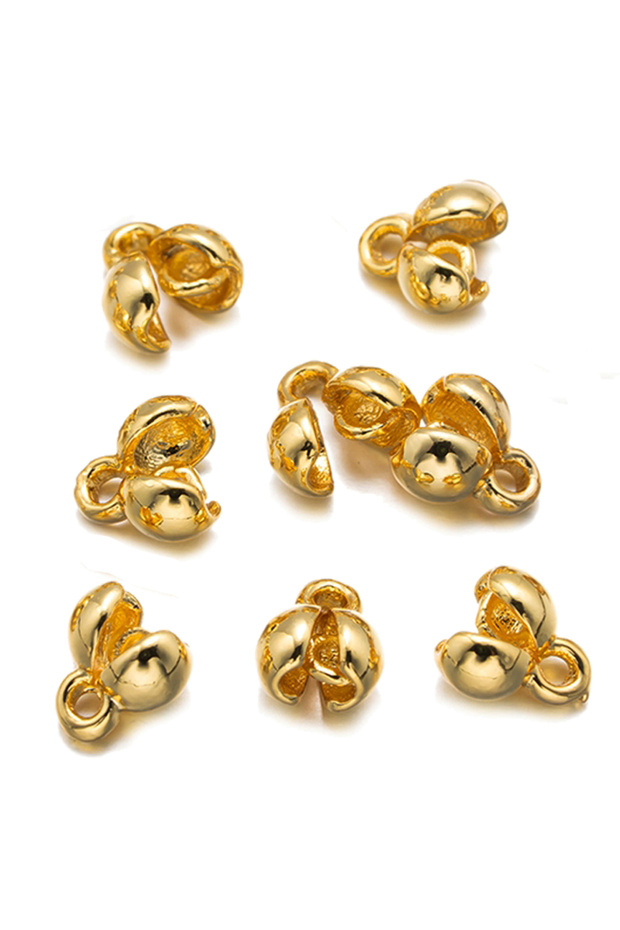 4mm 18K Gold 20pcs/Lot 18K Gold Plated Brass Clam Shell Bead Tip Crimp Cover Ends Bead For DIY Jewel