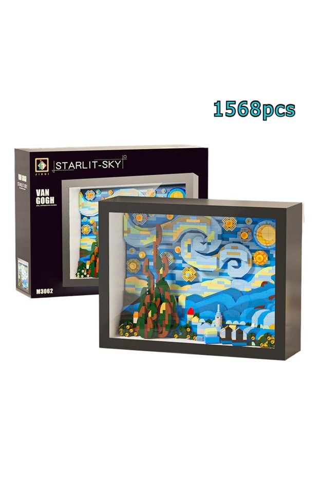 1568pcs Famous Van Gogh Oil Painting Frame Micro Building Blocks Set Creative 3D Desktop Decor Chris