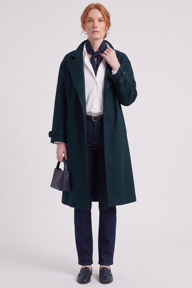 Green Cashmere Coat with Buckle Detail