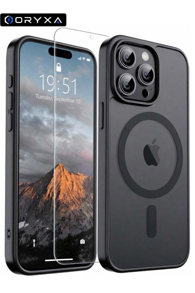 غطاء هاتف ORYXA لطراز iPhone 15 Pro Max، تصميم 2 في 1، غطاء مغناطيسي للهاتف + واقي للشاشة، متوافق مع iPhone 15 Pro Max.