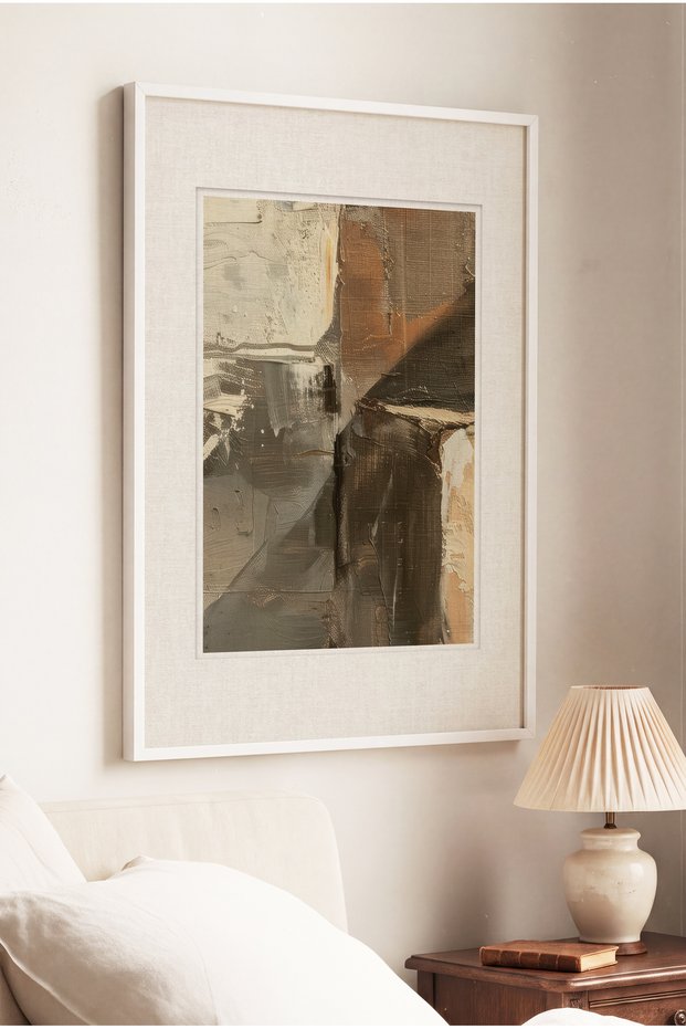 1 White Wood-Framed Vintage Painting with a Peaceful Landscape Theme.